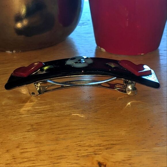 $5 Item! Handmade Ceramic Skull, Diamond and Heart Goth Barrette - Picture 4 of 7